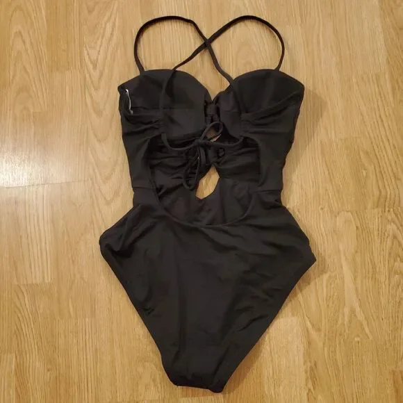 NEW! BECCA Double Tie Front One-piece Swimsuit size Small in Black